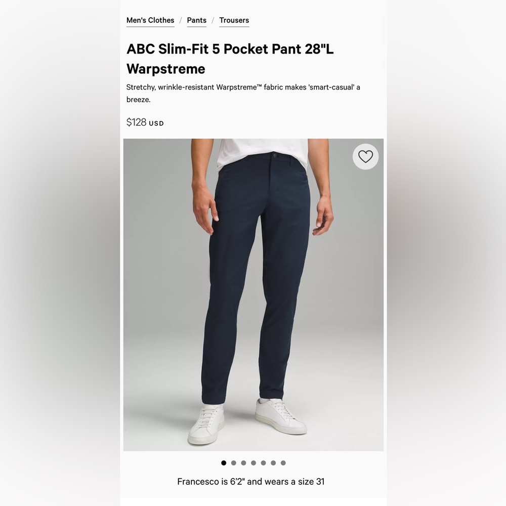 ABC Slim-Fit 5 Pocket Pant 28"L
Warpstreme